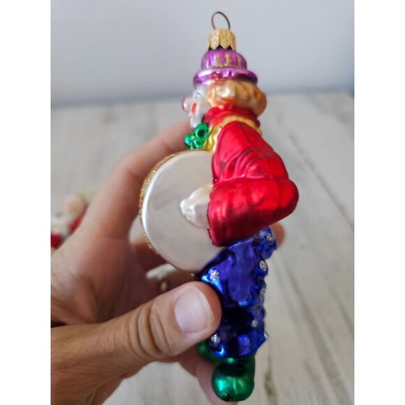 Poland glass clown band drum ornament glitter Xmas tree green purple blue - Picture 3 of 13